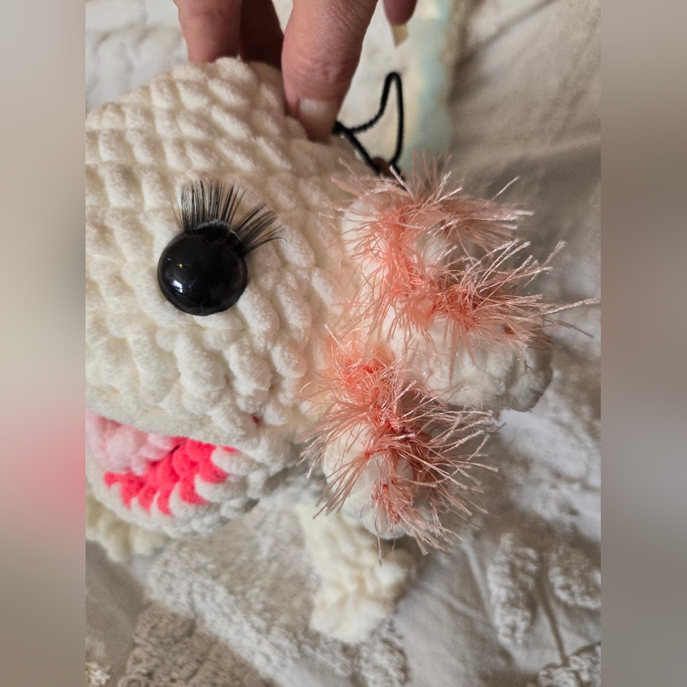 Handmade Crochet White Pink Blue Axolotl Plush Approx 17 In Long - Picture 2 of 11